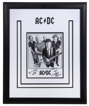 AC/DC 8x10" Multi Signed and Framed (19x23") Promotional Picture with Stevie Young, Cliff Williams, Chris Slade, Angus Young, and Brian Johnson (JSA)